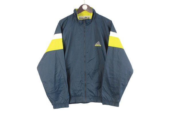 Vintage Adidas Track Jacket Large blue yellow big logo 90s retro sport windbreaker full zip