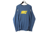 Vintage Nike Long Sleeve XLarge size men's blue bright big logo swoosh pullover 90's style USA brand crewneck authentic athletic wear