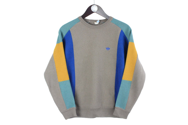 Vintage Adidas Sweater XSmall gray multicolor 80s retro classic  made in Austria sport jumper