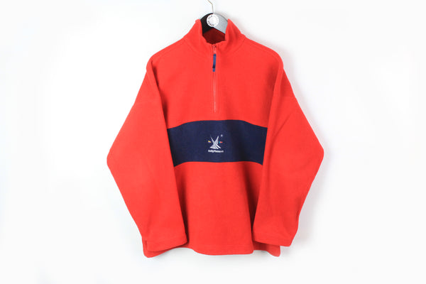 Vintage Helly Hansen Fleece Half Zip Medium 90s red bright sport winter ski style sweater