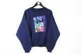 Vintage Ski Sweatshirt Medium crewneck blue 90's sport style winterland jumper