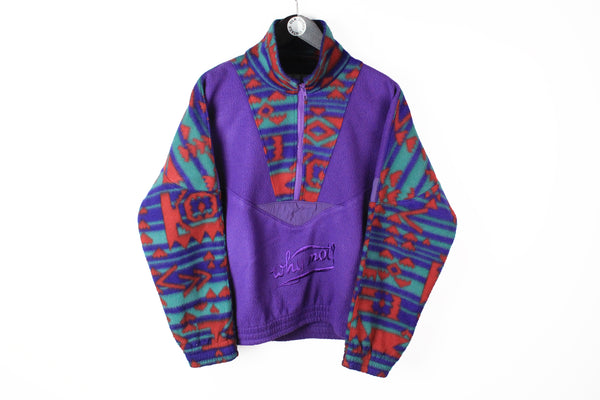 Vintage Fleece Half Zip Small purple abstract pattern WHY NOT Winter ski style 80's sweater