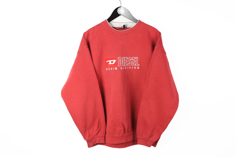 Vintage Diesel Sweatshirt XLarge red big logo 90s sport style streetwear embroidery classic jumper crewneck 