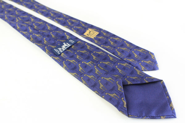 Giraffe Hermes Tie blue print 90's silk made in France 7314 EA