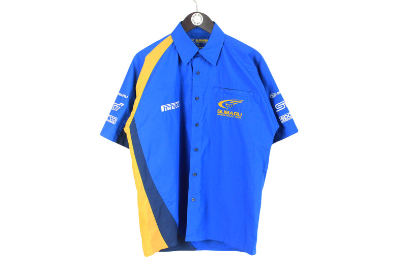 Subaru Shirt Large size racing wear race japan car motor authentic collared summer tee blue yellow color bright button up authentic