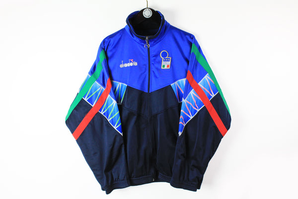 Vintage Diadora Track Jacket XLarge blue 90s sport windbreaker Italy 