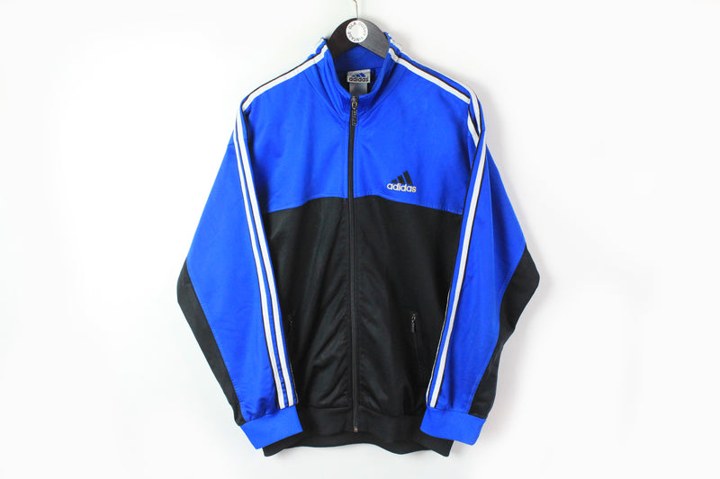 Vintage Adidas Track Jacket Large blue black 90s retro style windbreaker