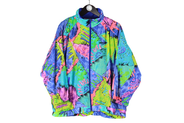 Vintage Adidas Track Jacket XLarge size oversize men's acid bright full zip training sport wear rare retro 90's style multicolor colorfull windbreaker