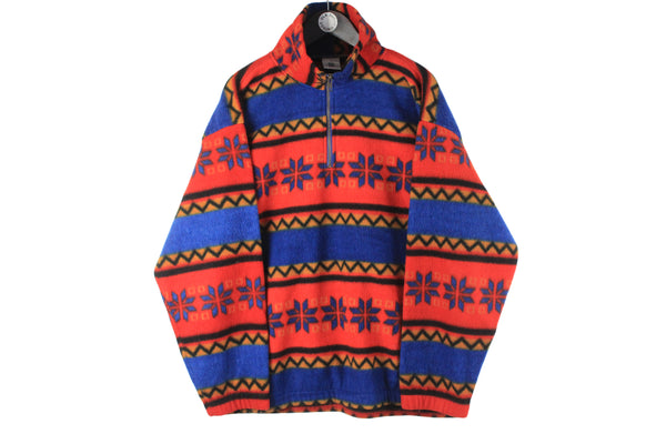 Vintage Fleece 1/4 Zip Large red blue 90s retro New Fast sport ski sweater