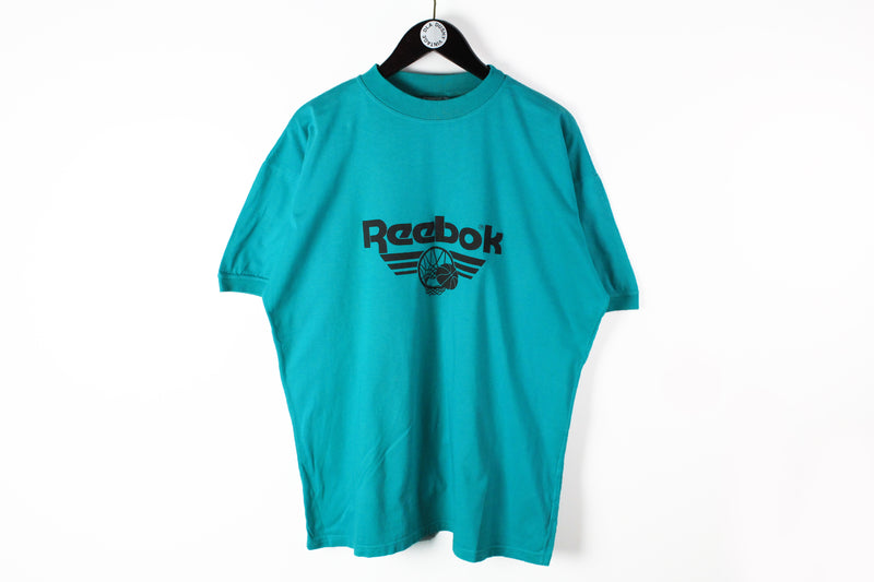 Vintage Reebok T-Shirt Large blue basketball big logo 90s sport cotton tee