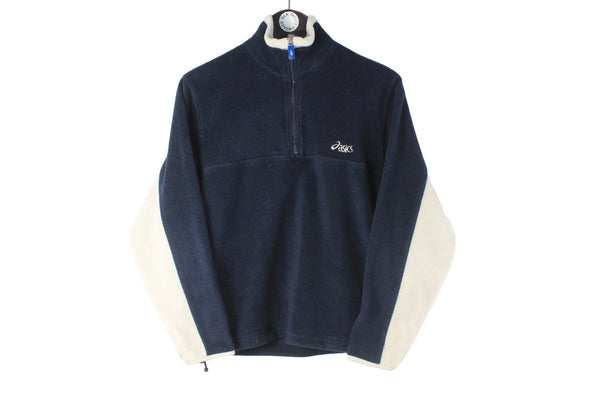 Vintage Asics Fleece 1/4 Zip Women's Small / Medium sport navy blue sweater 90s