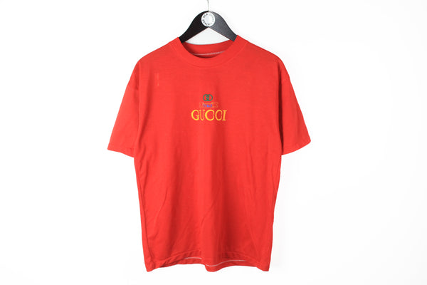 Vintage Gucci Bootleg Embroidery Logo T-Shirt Medium big embroidery logo 90's streetwear