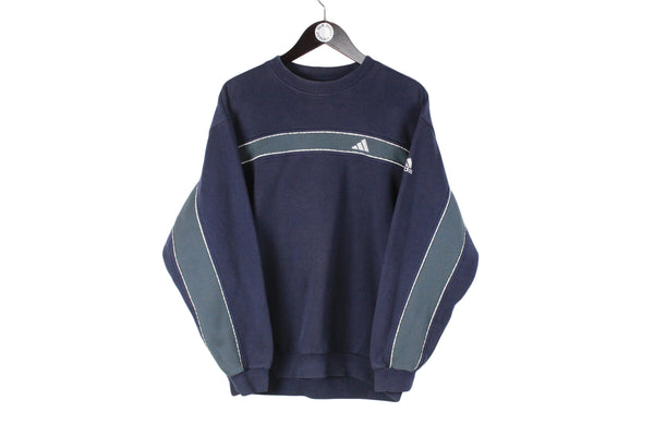 Vintage Adidas Sweatshirt Small / Medium size men's blue retro sweat crewneck long sleeve sport rare athletic authentic clothing 90's style Germany brand front logo old school outfit