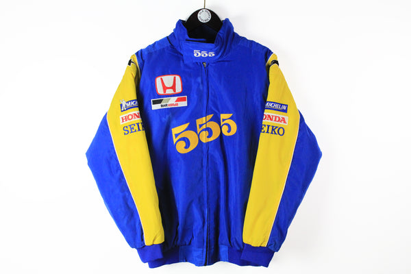 Vintage Honda Jacket Medium / Large big logo blue yellow retro style 555 Formula 1 sport jacket