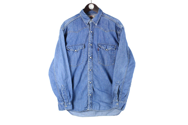 Vintage Levi's Shirt Medium blue 90s retro USA brand wear sport Jeans shirt collared wear