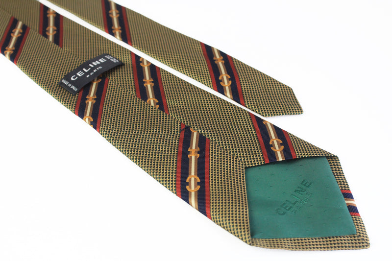 Vintage Celine Tie green luxury retro style Paris made in Spain silk tie