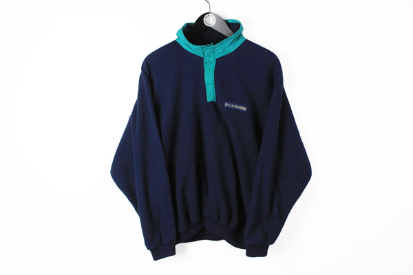 Vintage Fleece Snap Buttons Medium navy blue 90s sport style ski sweater
