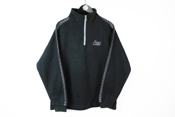 Vintage Asics Sweatshirt 1/4 Zip Large black retro style full sleeve logo 90's sport jumper