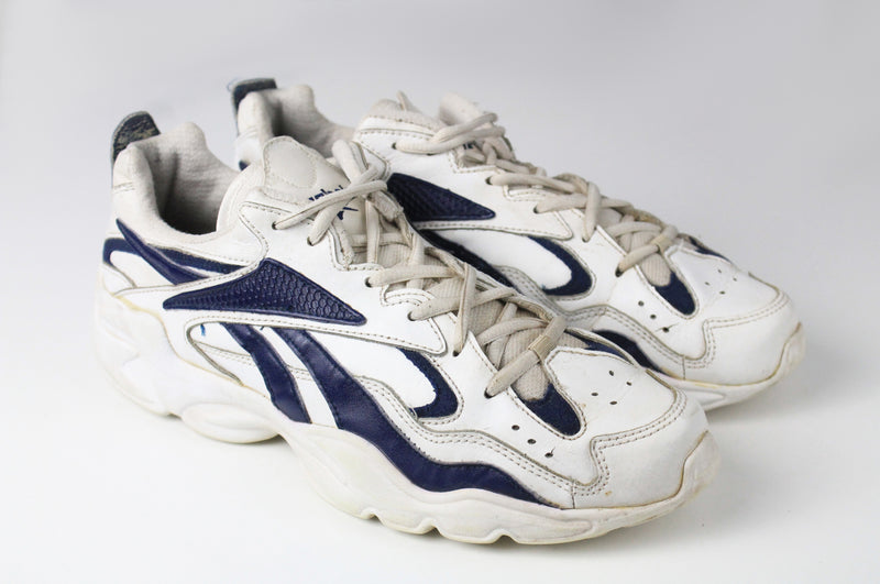 Vintage Reebok Sneakers US 11 white blue 90s retro style trainers streetwear sport shoes