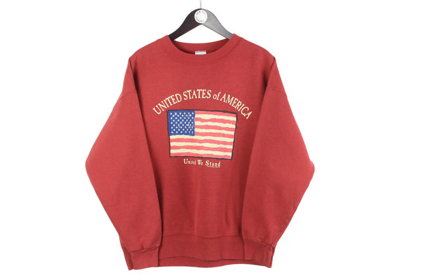 Vintage USA United We Stand Sweatshirt Large red big logo 90s retro sport jumper crewneck United States of America Flag