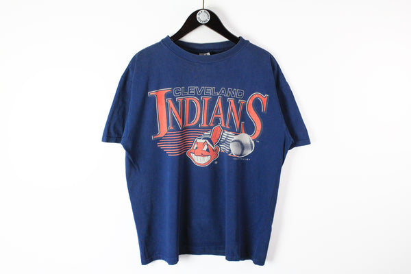 Vintage Indians Cleveland 7 Logo T-Shirt Large blue big logo 90s sport baseball mlb tee