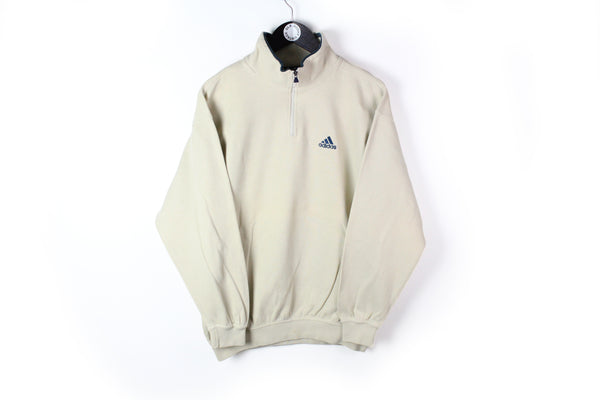 Vintage Adidas Sweatshirt 1/4 Zip Small beige 90's sport style jumper