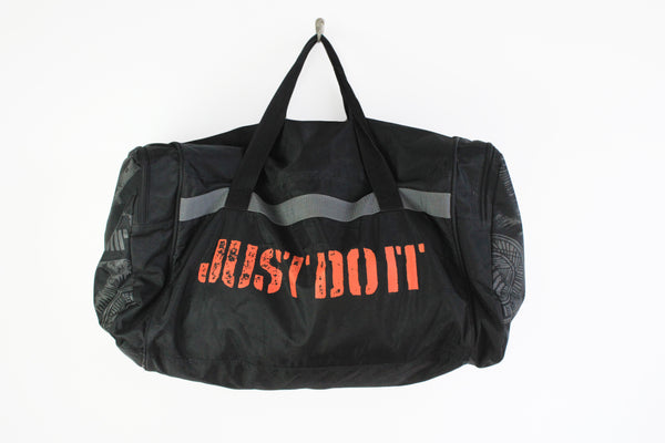 Vintage Nike Just Do It Duffel Bag black gray big logo 90's sport style travel bag