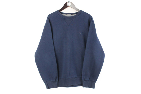 Vintage Nike Sweatshirt XLarge navy blue small swoosh logo 00s retro crewneck sport jumper