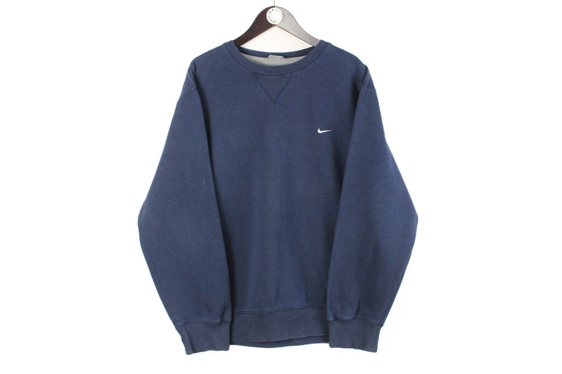 Vintage Nike Sweatshirt XLarge navy blue small swoosh logo 00s retro crewneck sport jumper
