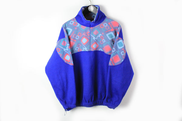 Vintage Fleece 1/4 Zip Medium blue multicolor 90s sport style ski sweater