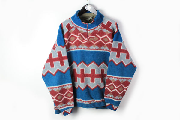 Vintage Fleece 1/4 Zip Large multicolor 90s ski sweater abstract pattern