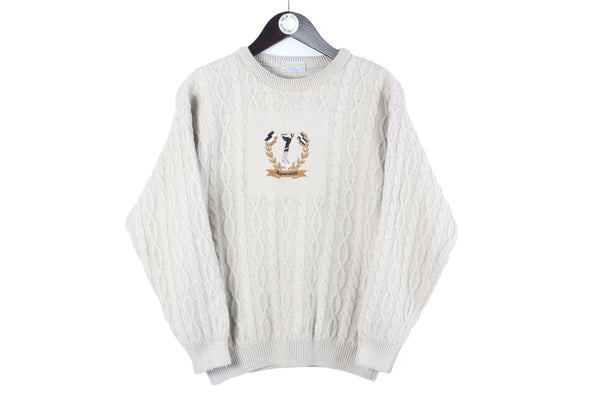 Vintage Aquascutum Sweater XSmall golf big logo 90s England wool style retro pullover 