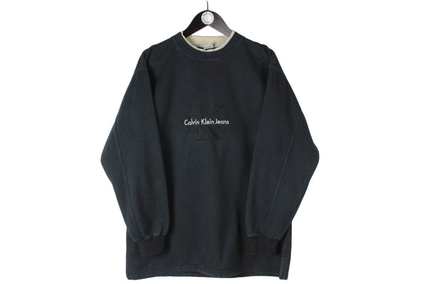 Vintage Calvin Klein Bootleg Sweatshirt Medium size men's classic pullover big logo retro rare jumper sport style streetwear old school outfit athletic 90's 80's clothing unisex crewneck cotton long sleeve