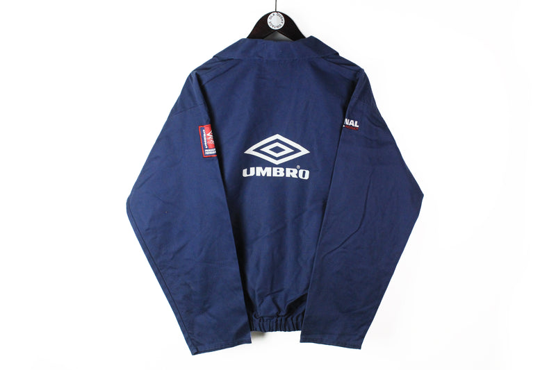 Vintage Umbro Sweatshirt Large work anorak jacket sport style 90's UK brand big logo navy blue