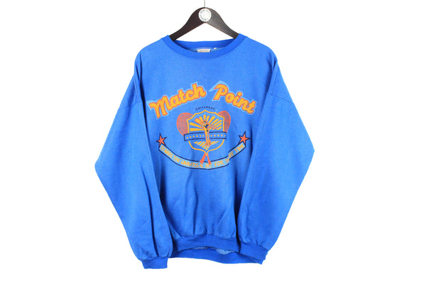 Vintage Match Point Tennis Sweatshirt Medium blue big logo 80s 90s retro Universal sport crewneck jumper