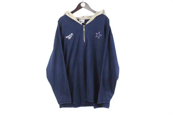 Vintage Reebok Hoodie 1/4 Zip XLarge Cowboys Dallas big logo sweatshirt hooded 90s retro NFL football sport USA style