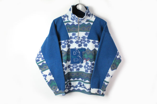 Vintage Fleece 1/4 Zip Small blue multicolor 90s sport ski style sweater