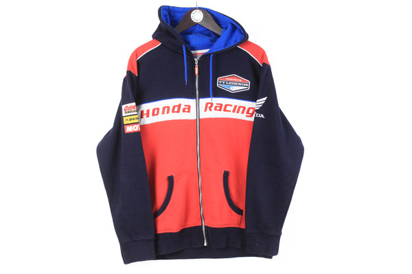 Vintage Honda Sweatshirt Large racing sport style moto GP big logo rare hooded jumper full zip