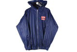 Vintage Marlboro Jacket Large / XLarge size men's oversize full zip hooded windbreaker raincoat navy blue front logo Renault race racing merch Formula 1 F1 sport