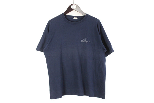 Vintage Champion T-Shirt Medium navy blue crewneck small logo 90s shirt
