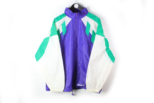 Vintage Adidas Track Jacket XLarge purple white green 90's full zip windbreaker