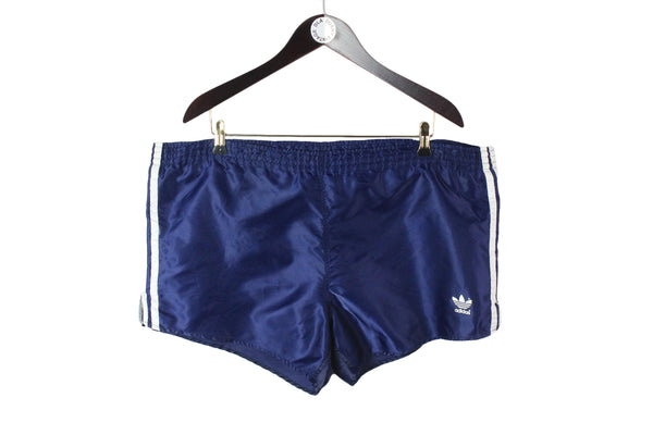 Vintage Adidas Shorts XXLarge size men's navy blue 3 strips  oversize track wear retro authentic athletic style above the knee