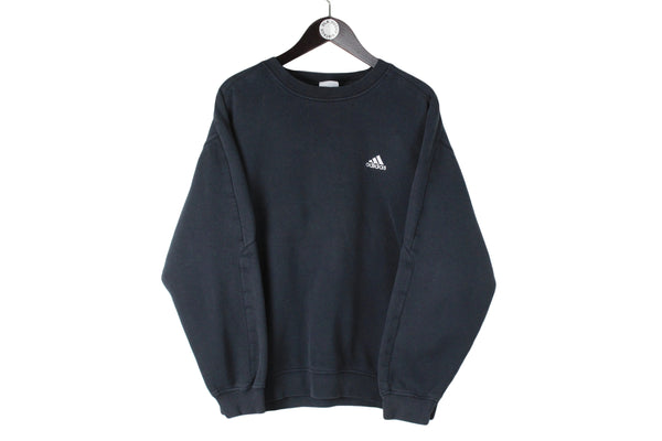 Vintage Adidas Sweatshirt Large size men's classic pullover small front logo retro rare jumper sport style streetwear old school outfit athletic 90's 80's clothing unisex crewneck basic cotton long sleeve