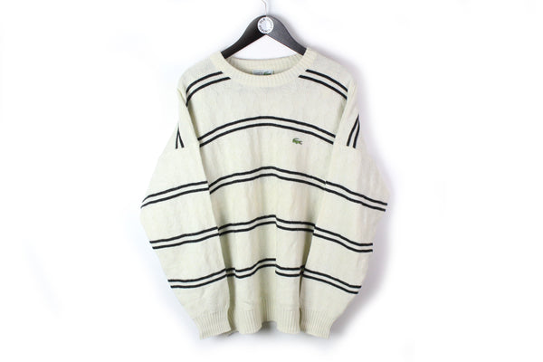 Vintage Lacoste Chemise Sweater Large / XLarge beige striped pattern 90's winter made in France pullover