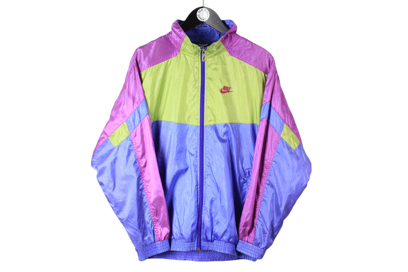 Vintage Nike Track Jacket Medium size men's bright multicolor full zip windbreaker 90's style sport wear bright retro clothing athletic USA