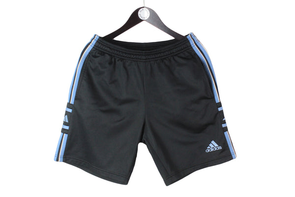 Vintage Adidas Shorts Medium / Large size men's above the knee black 3 strips brand elastic retro sport athletic wear 