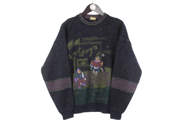 Vintage Angelo Litrico Sweater Medium crewneck wool 90s retro sport classic embroidery animal pattern big logo pullover