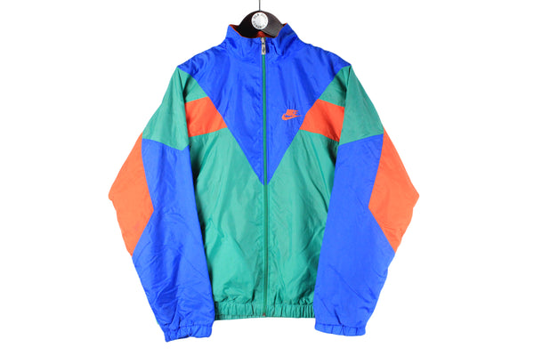 Vintage Nike Track Jacket Medium multicolor green blue 90s retro sport style full zip jacket