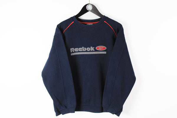 Vintage Reebok Sweatshirt Small navy blue big logo 90s sport retro UK style jumper