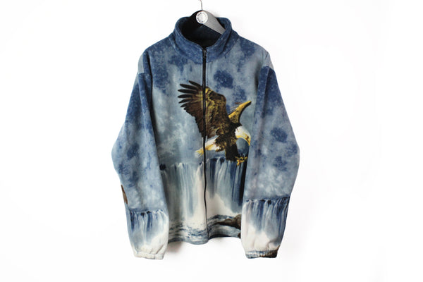 Vintage Atlas For Men Fleece Full Zip XLarge eagle fall nature wild pattern 90's style sweater